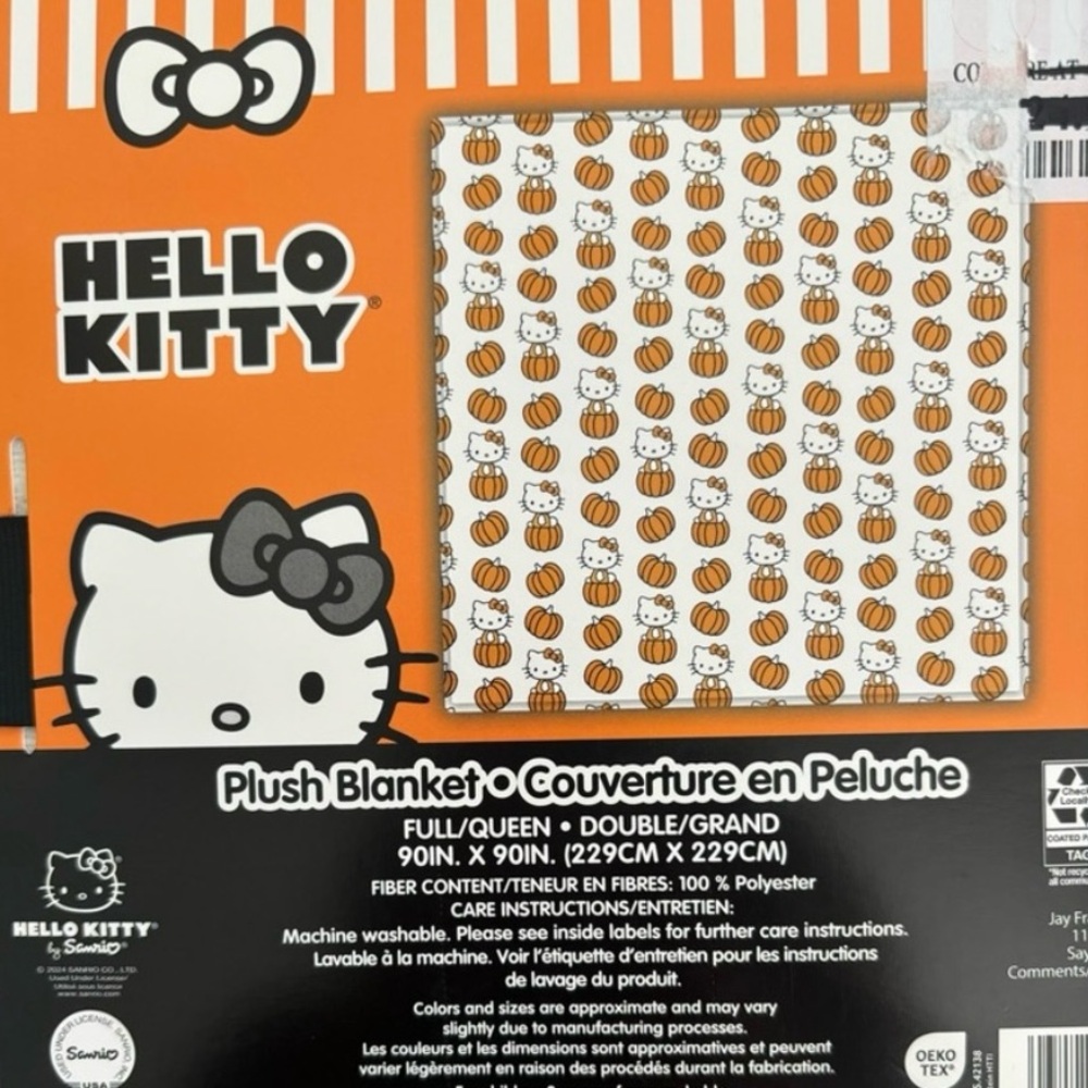 NWT. Hello Kitty Halloween 2024 “90 X 90” Plush Pumpkin Queen Blanket Viral.